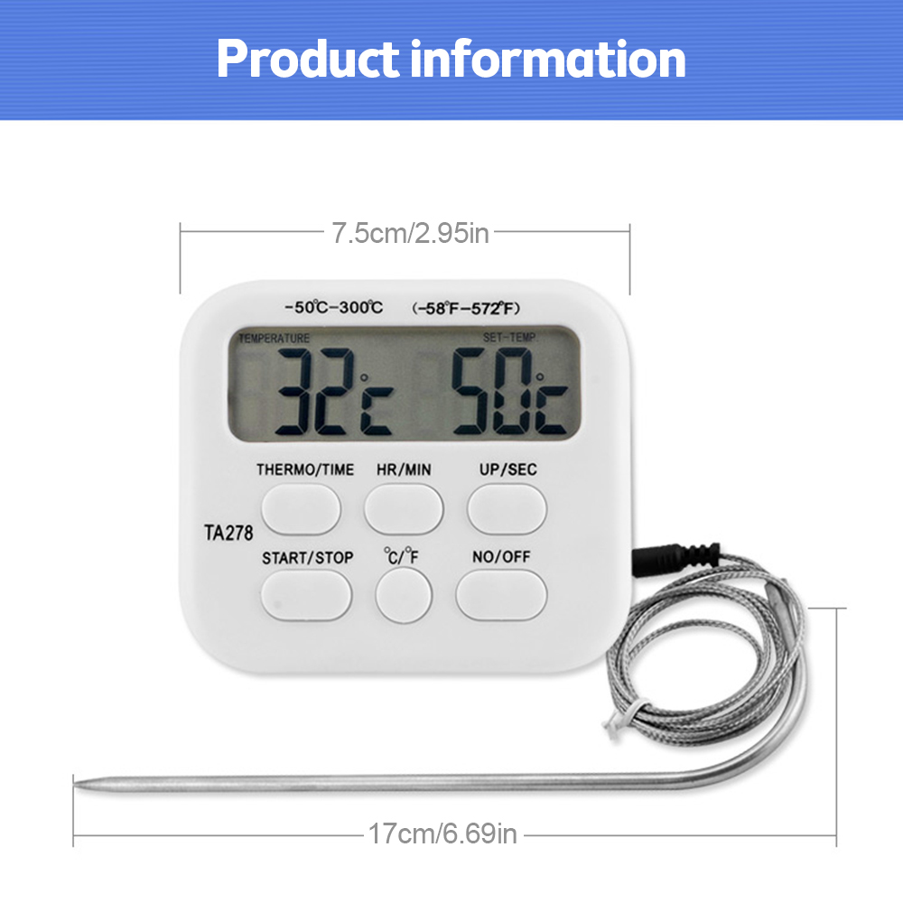 Kitchen With Baking Station - TA278 Digital Kitchen Thermometer Timer Stainless