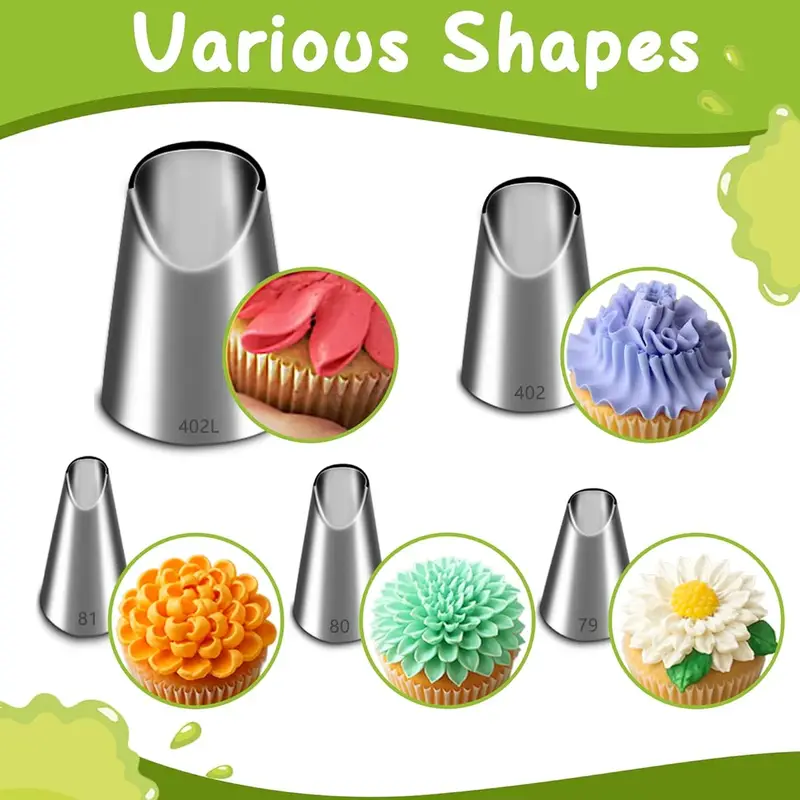 Kitchen Baking Decor - 5PCS Stainless Steel Piping Nozzles Set,Chrysanthemum