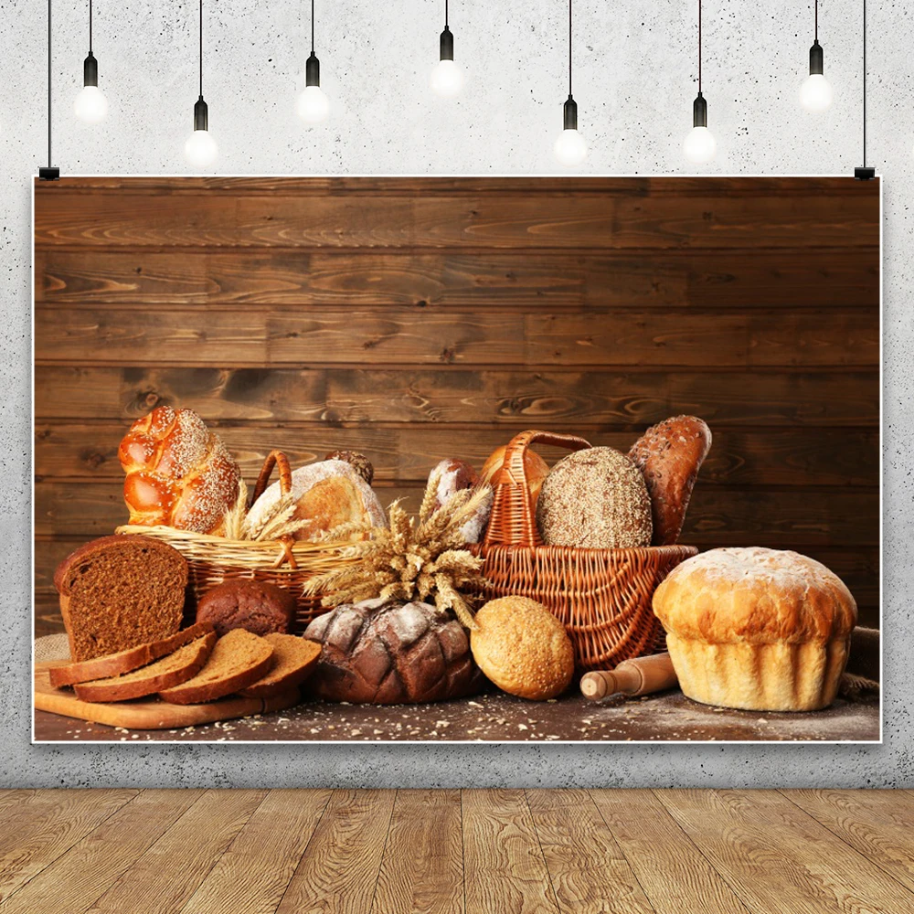Kitchen Baking Photoshoot - Wooden Planks Backdrop Baking Bread Food