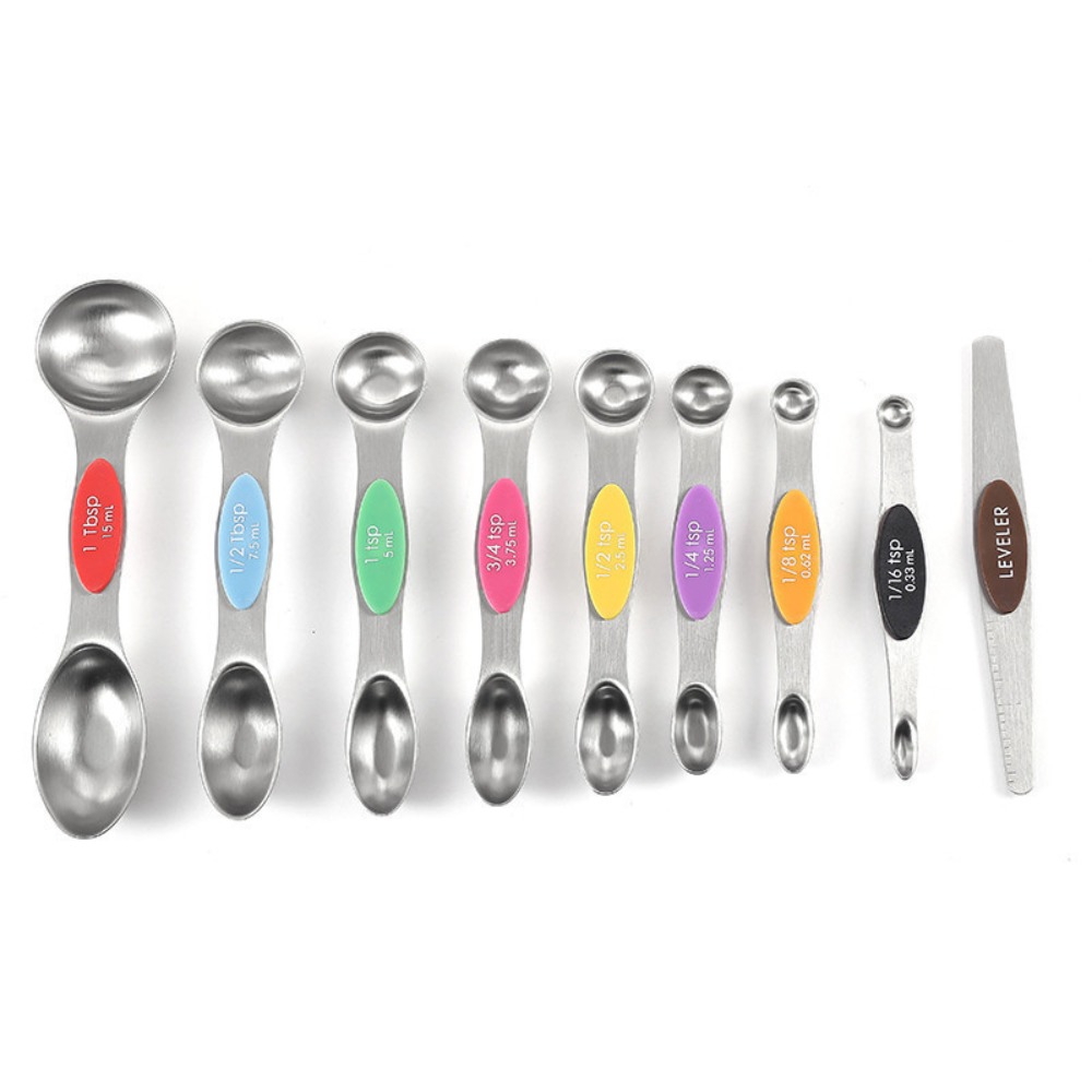 Kitchen Glass Baking Set - Stainless Steel Metal Magnetic Measuring Spoons