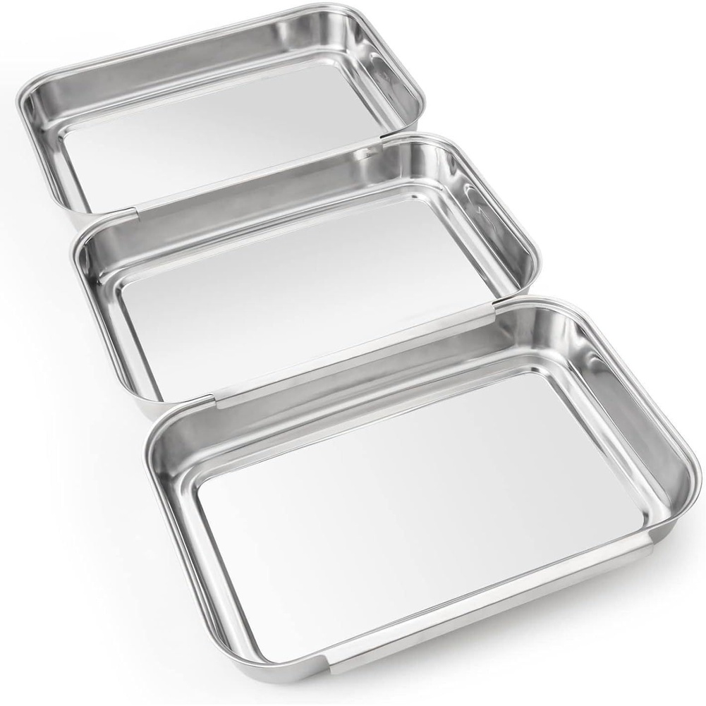 Kitchen With Baking Station - 3Pcs Stainless Steel Seasoning Tray Set