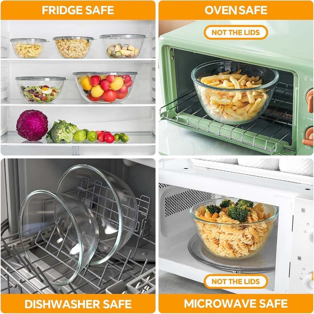 Glass Mixing Bowls With Lids S - Kitchen Glass Baking Set recension och pris